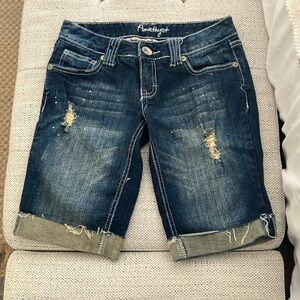 Y2k women’s Amethyst Jeans Blue Distressed bermuda Jean Shorts Size:1 juniors